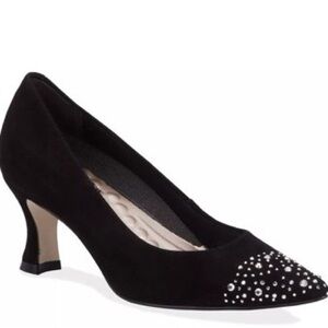 ROS HOMMERSON 100% Suede Leather Bling Toe Cushion Comfort Pump-Sz-10.5W-Black